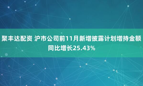 聚丰达配资 沪市公司前11月新增披露计划增持金额同比增长25.43%